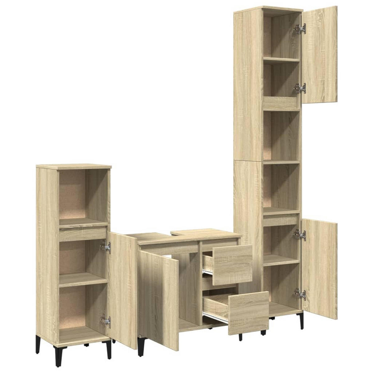 BADMÖBEL-SET 3-TLG. Sonoma-Eiche Holzwerkstoff - Braun, Holzwerkstoff (30/190/30cm) - vidaXL