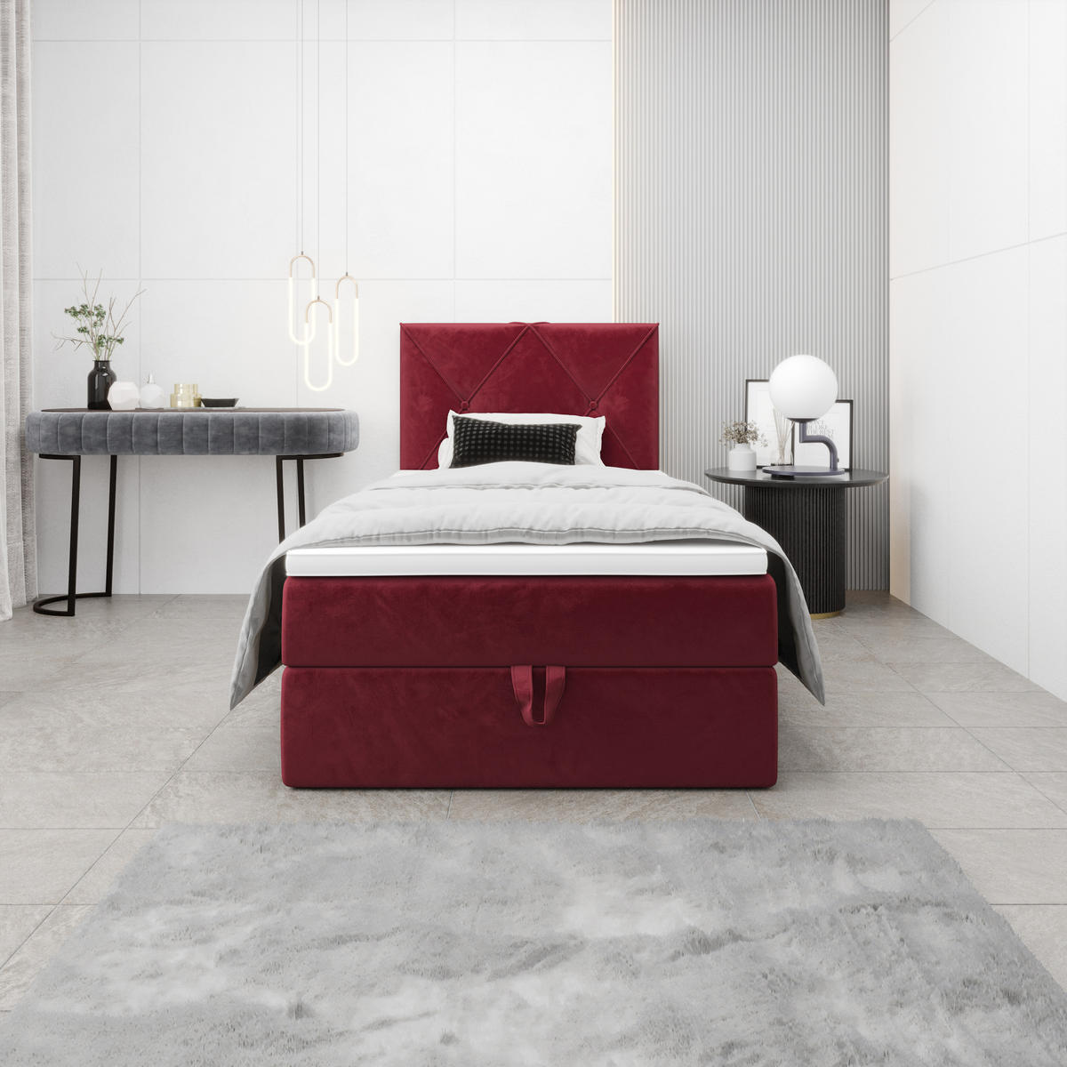 BOXBETT ALTEA 80x200, mit Matratze H3, Bonell und Topper Monolith 59 - Rot, Textil (80/200cm) - Bedante
