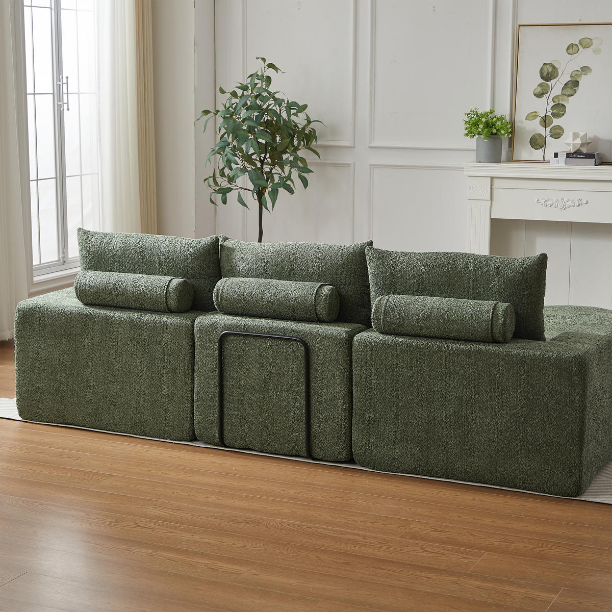 SCHLAFSOFA aus Chenille mit Liegestuhl und Kompressionsschaum - Grün, Textil (251/81/160cm)
