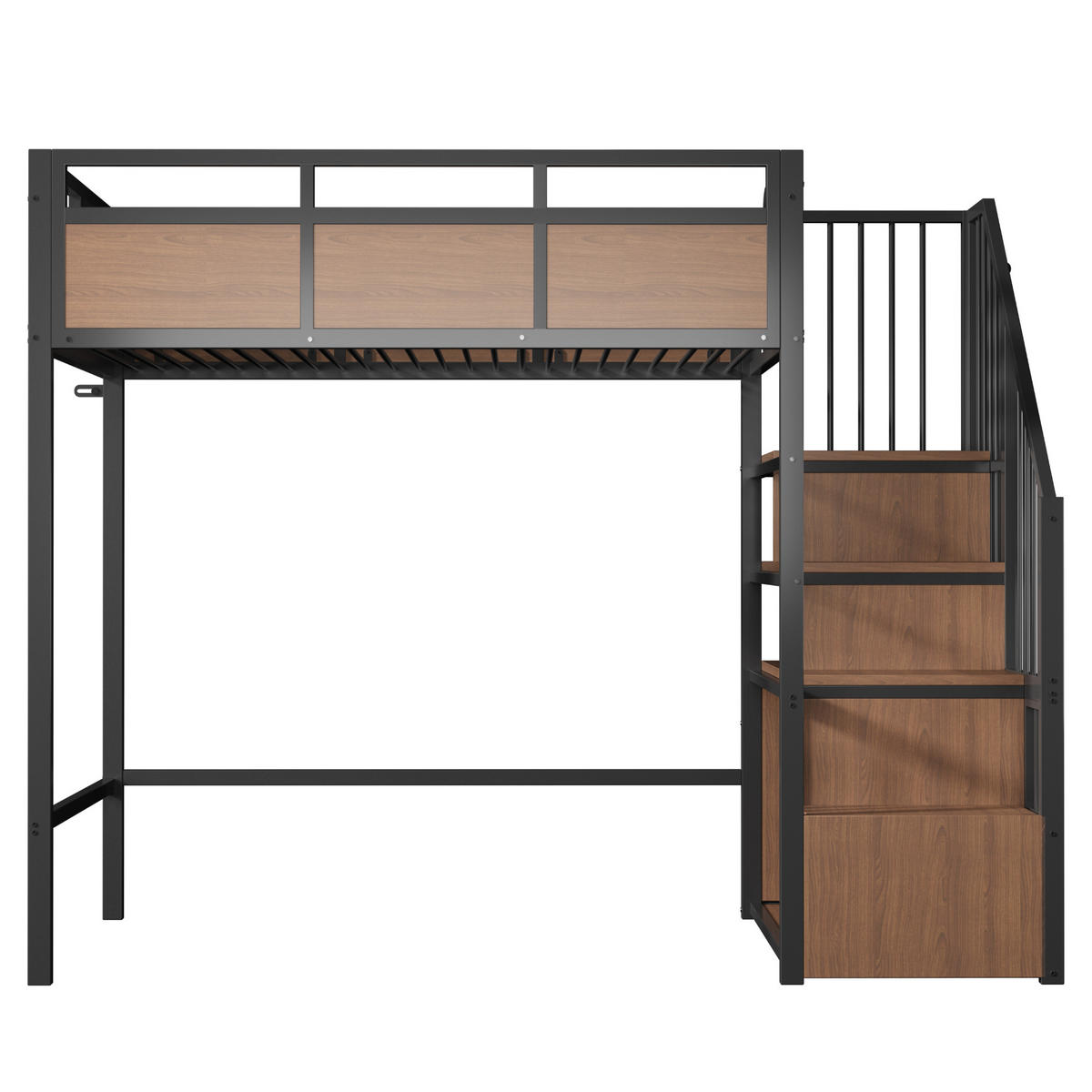 HOCHBETT 90/200 cm DE-32597 mit Stauraumleiter und LED Schwarz - Schwarz, Metall (90/200cm) - ComfortXL