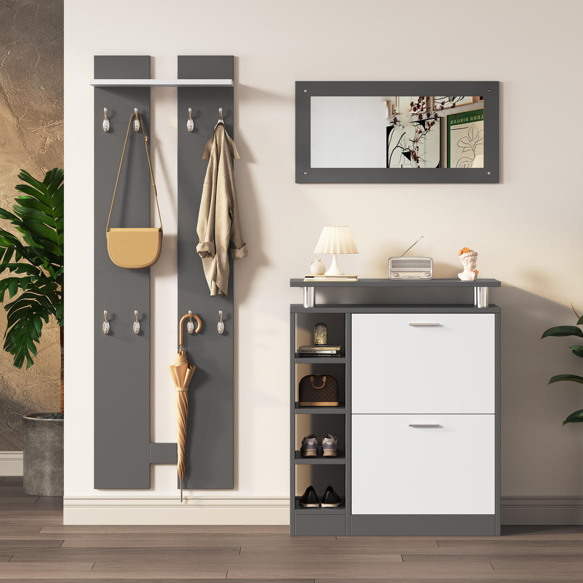 SCHUHSCHRANK aus Spanplatte 80x25x96,5cm in Grau mit verstellbaren Einlegeböden - Grau, Holzwerkstoff (80/96.5/25cm) - Modfu