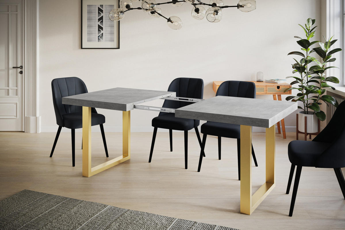 ESSZIMMERTISCH LOFT-U, ausziehbarer Tisch 140-240X80X77 cm, Farbe: Grau, mit Metallbeinen in Farbe Gold - Goldfarben/Grau, Holzwerkstoff (140/80/77cm) - Alpi-Möbel