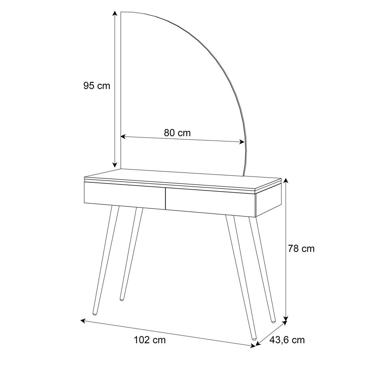 SCHMINKTISCH AURORA-SQ KASCHMIR mit rechts Spiegel - Kaschmir, Holzwerkstoff (102/173/44cm) - Lookway