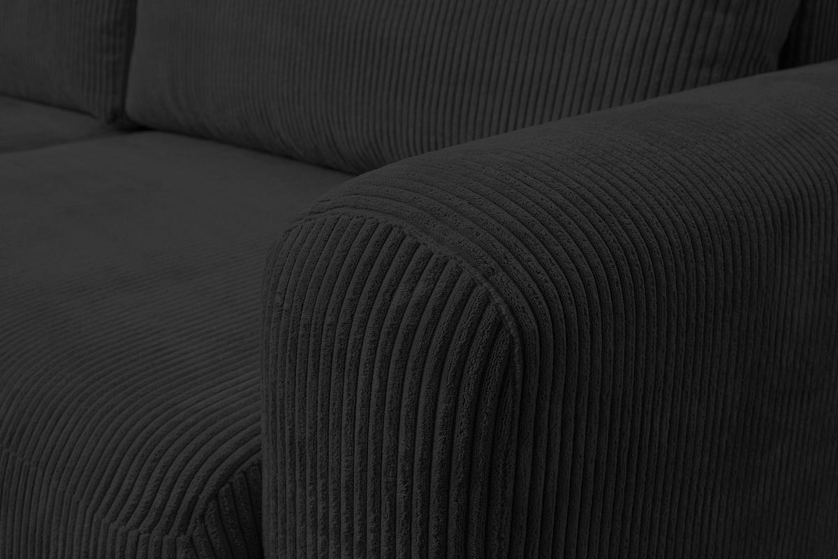 ECKSOFA Roma, Eckcouch in L-Form mit Schlaffunktion und Bettkasten, Farbe: Schwarz, Cordstoff, Ottomane Universal - Schwarz, Textil (244/142cm) - VENASI MÖBEL