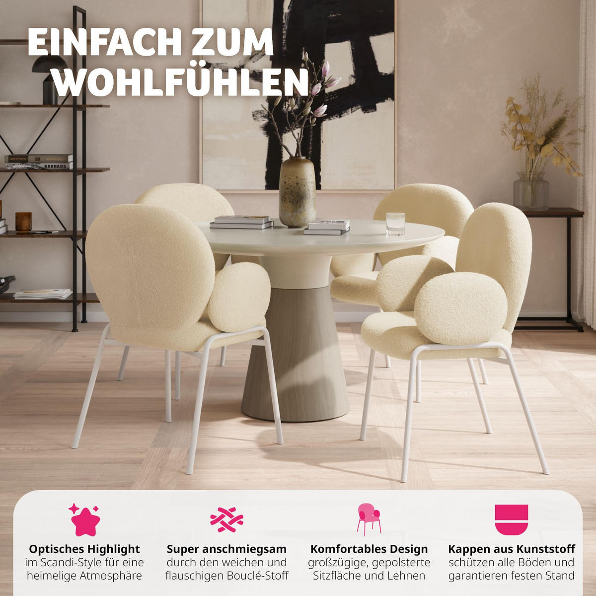 STUHL 1er Set Scandi Belastbarkeit 120 kg 61 5 x 62 x 90 - Creme, Kunststoff (62/90/61.5cm) - tectake