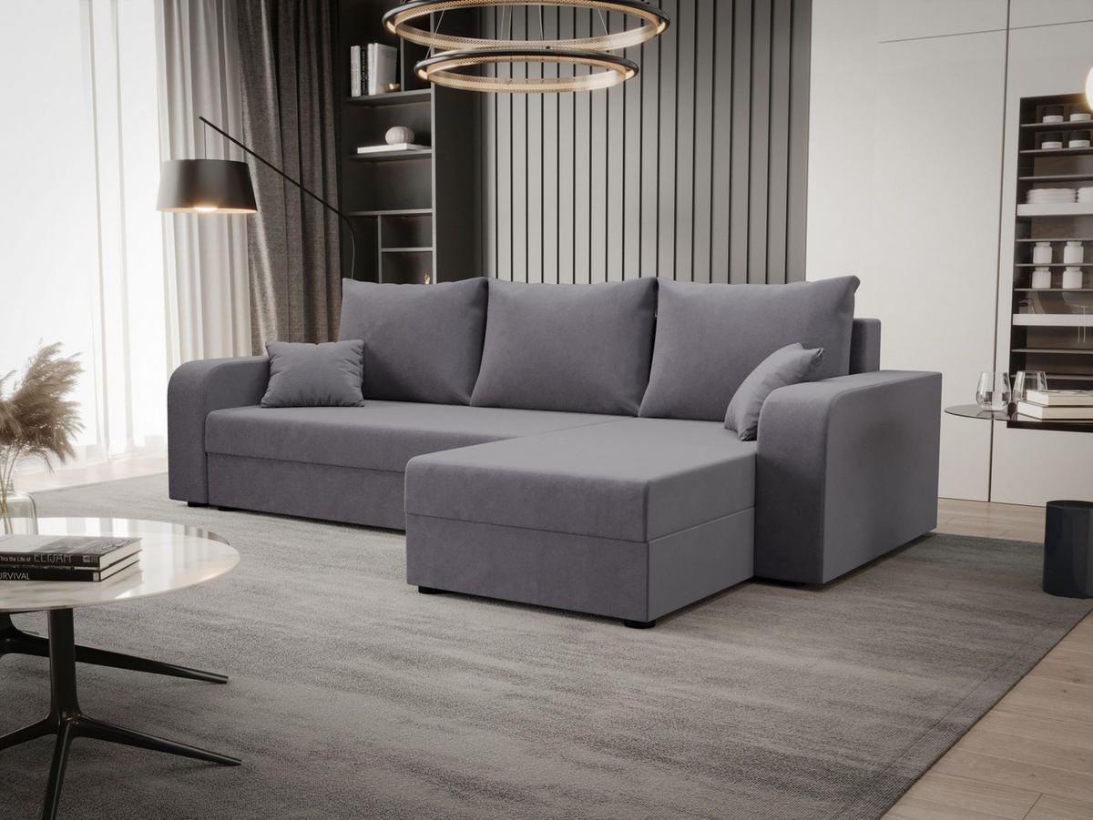 ECKSOFA HEWLET L BIS Itaka 50 Rechts mit Schlaffunktion - Grau, Textil (240/140cm) - Bedante