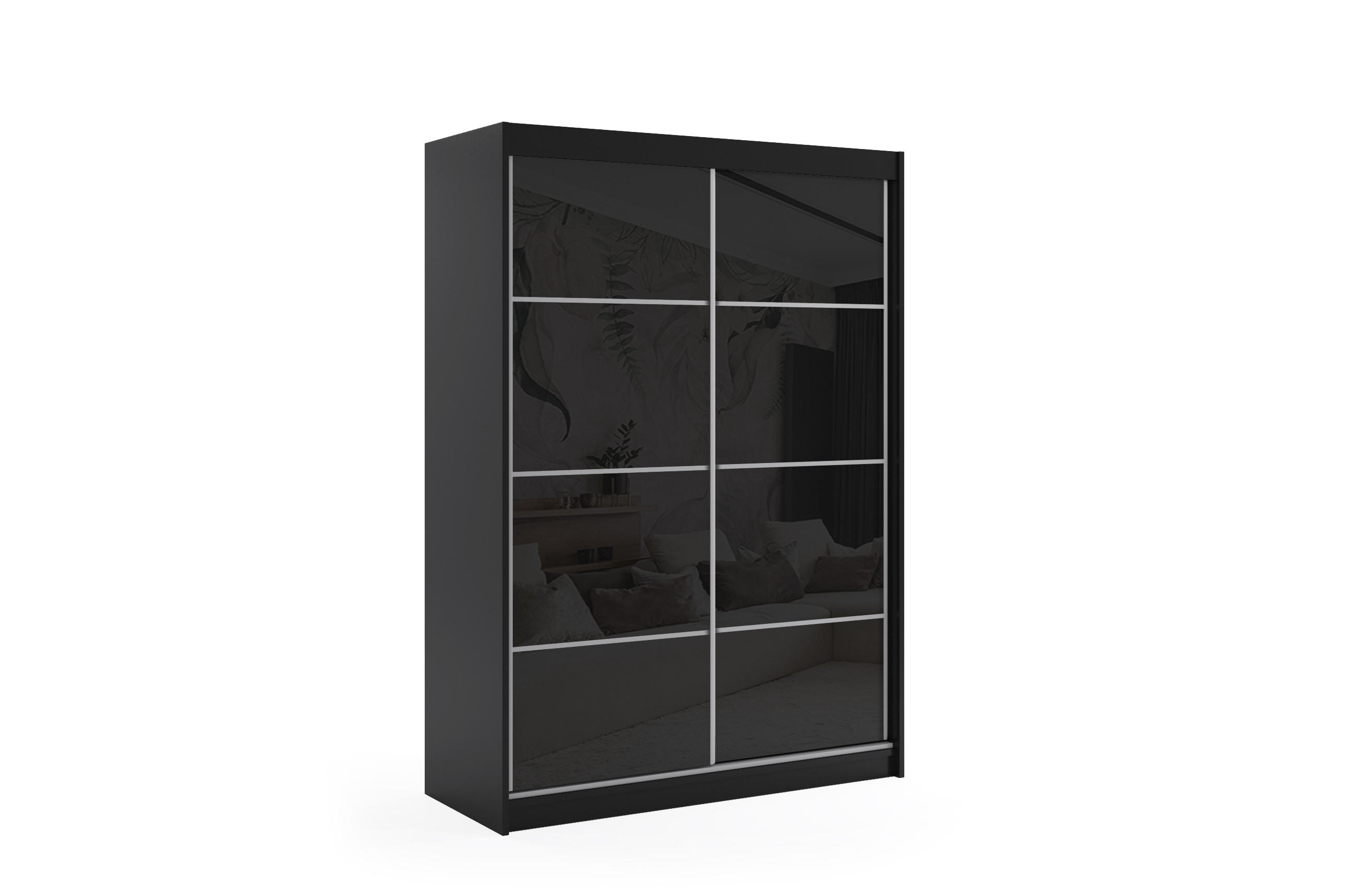 ALTDECOR ŠATNÍ SKŘÍŇ s posuvnými dveřmi Lacobel a hliníkovými lamelami – VIVONA – 120 cm, černá