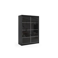 KLEIDERSCHRANK mit Lacobel-Schiebetüren und Aluminium-Leisten - VIVONA - 150 cm Schwarz - Schwarz, Holzwerkstoff (200/216/61cm) - ALTDECOR