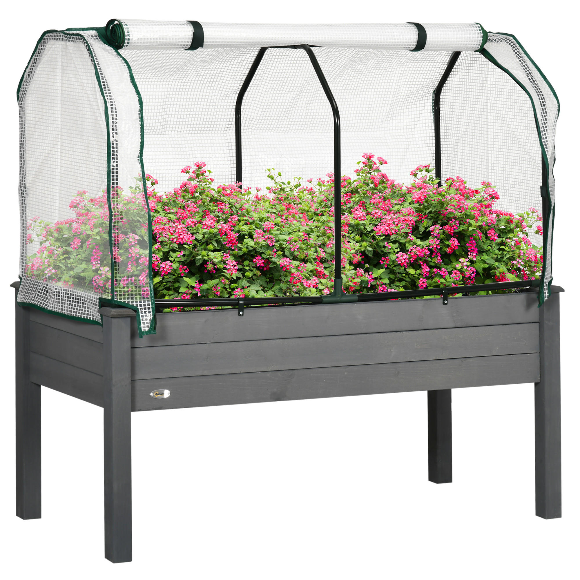 HOCHBEET DE-16039 mit PE-Abdeckung Natur - Dunkelgrau, Holzwerkstoff (121/117/55cm) - ComfortXL