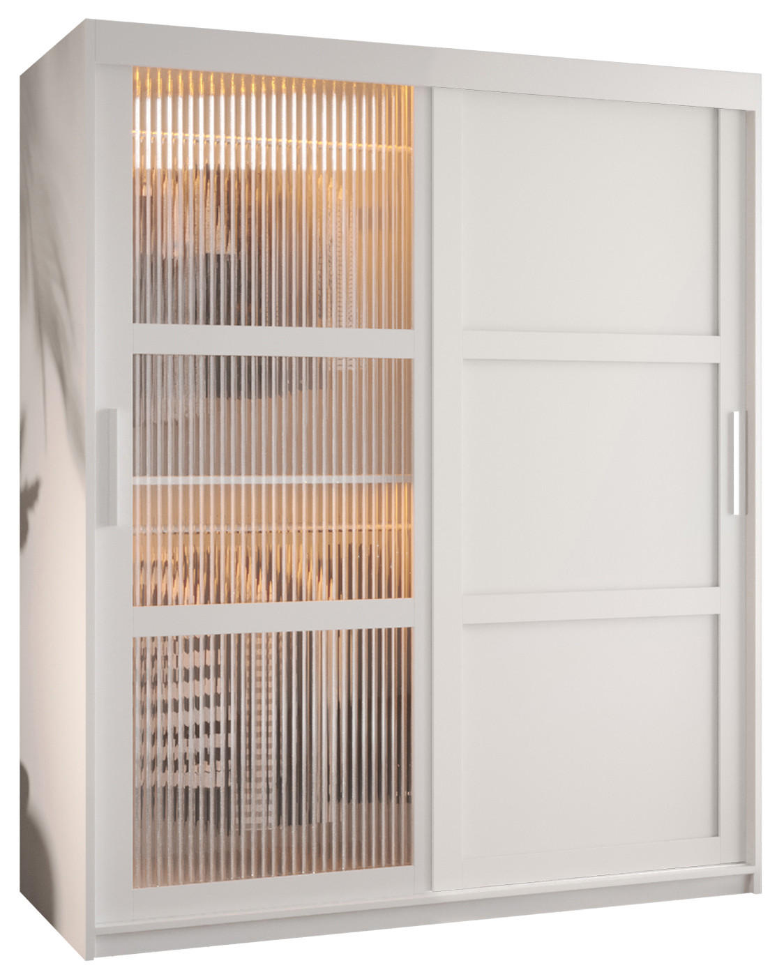 SCHWEBETÜRENSCHRANK 200/150/62 2-türig - Silberfarben/Weiß, Holz/Kunststoff (150/200/62cm) - Abiks Möbel