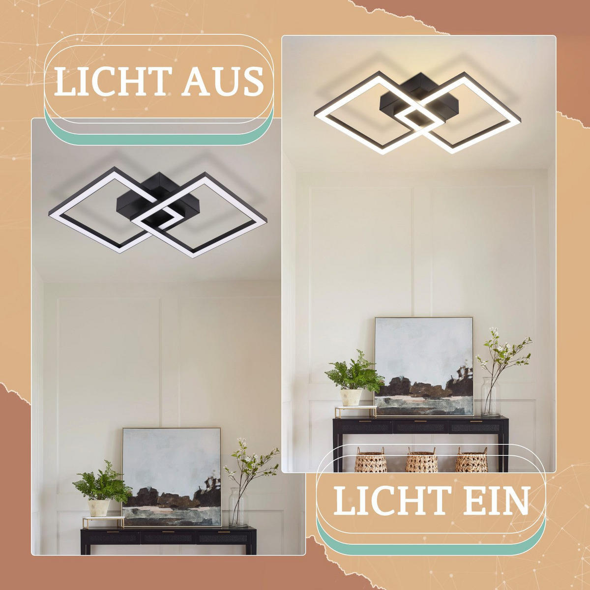 LED-DECKENLEUCHTE Mabie 6/29.5/47cm - Schwarz, Metall (29.5/6/47cm) - Nettlife