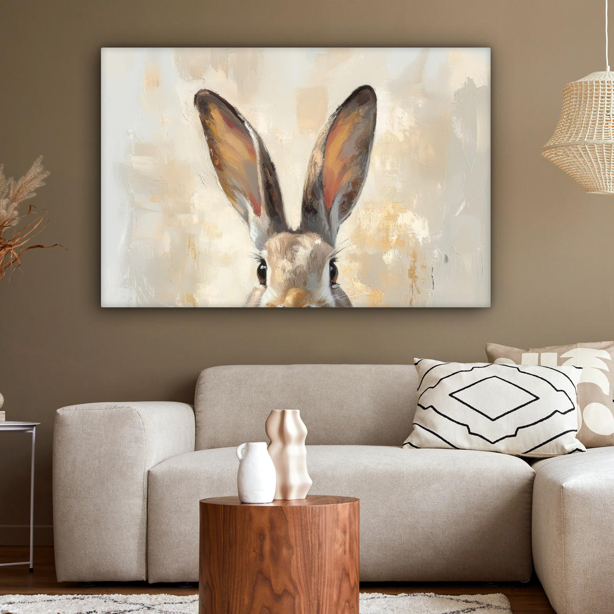 LEINWANDBILD Hase - Ohren - Braun XXL 150x100 cm - Beige, Textil (150/100cm) - MuchoWow