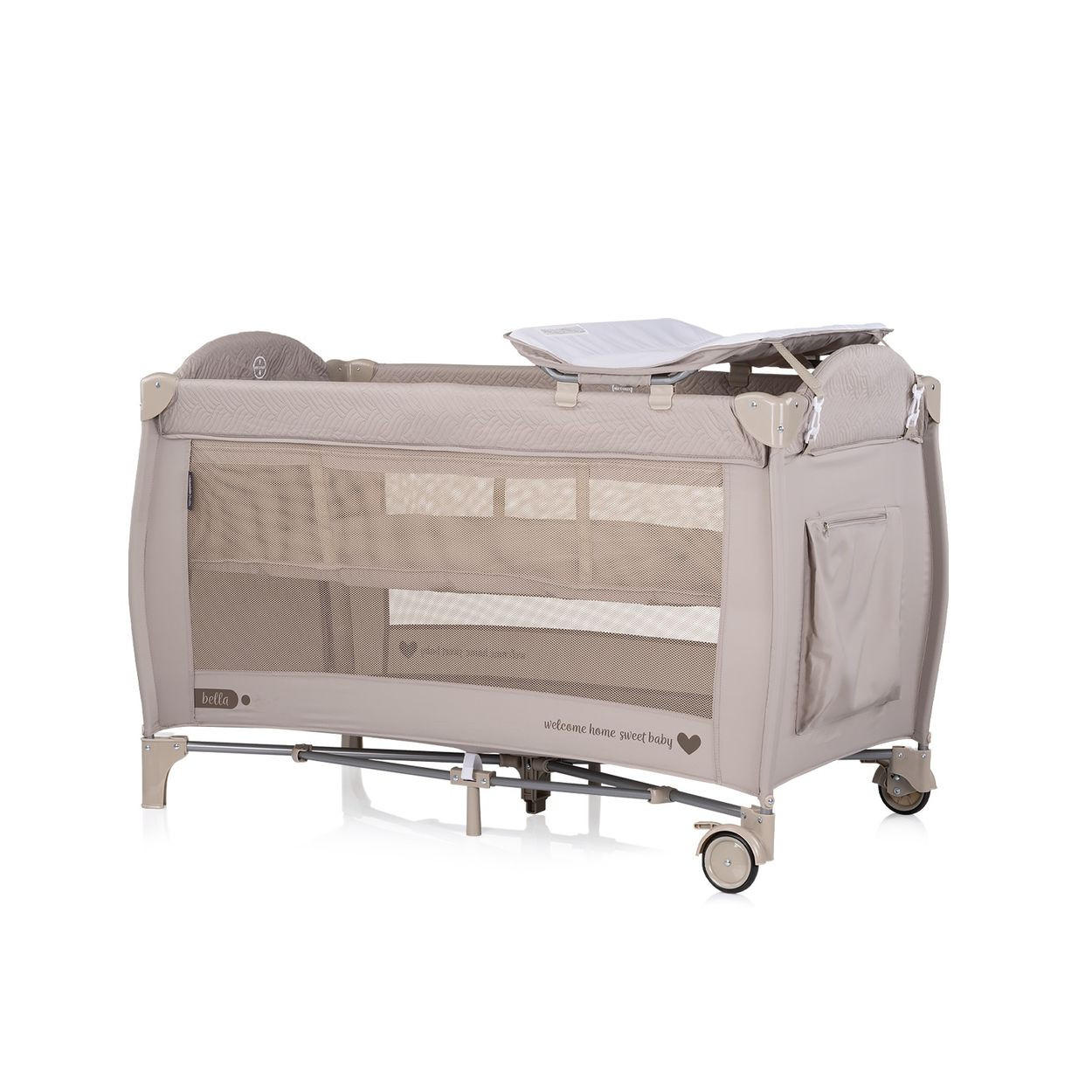 REISEBETT Bella braun gemustert 2 Ebenen seitlicher Eingang Musikmobile Wickelauflage - Braun, Kunststoff (60/120cm) - Chipolino