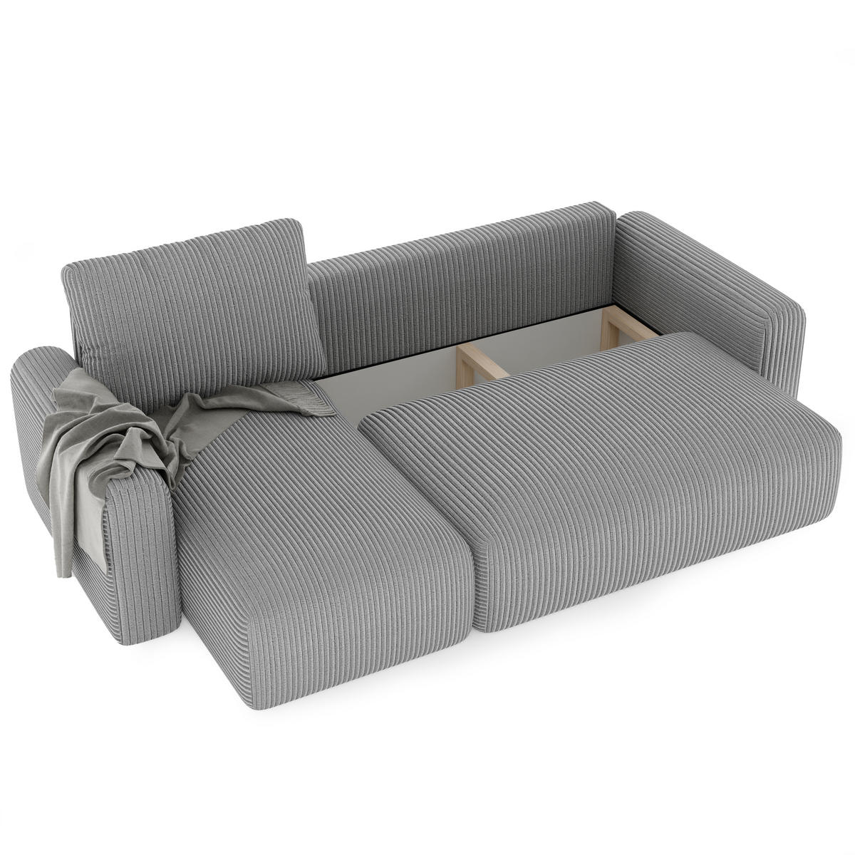 ECKSOFA mit Schlaffunktion und Bettkasten, Grau - Grau, Holzwerkstoff/Textil (244/98cm) - Idohome