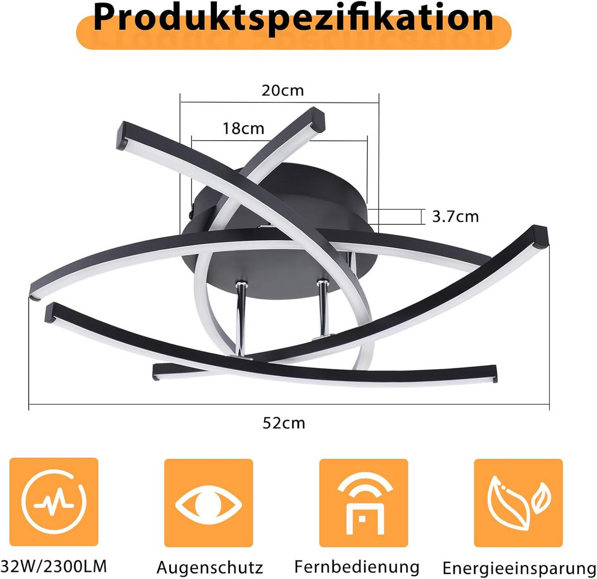 LED-DECKENLEUCHTE Ulmenwacht 52.0/13.0/52.0 cm - Schwarz, Metall (52/52/13cm) - ZMH