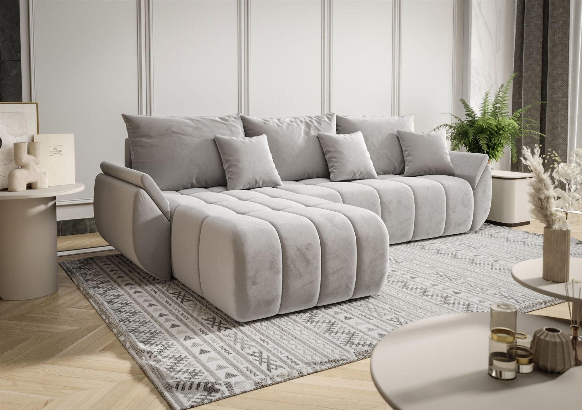 ECKSOFA Osaka - Hellgrau, Holzwerkstoff/Textil (280/185cm) - Fun Möbel