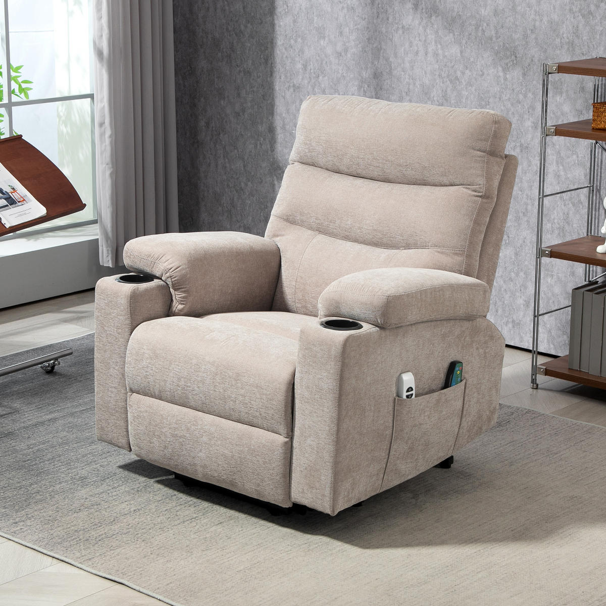 FERNSEHSESSEL mit Aufstehhilfe Elektrisch Relaxsessel mit Vibrationsmassage - Braun, Kunststoff (93/102/101cm) - HOMCOM