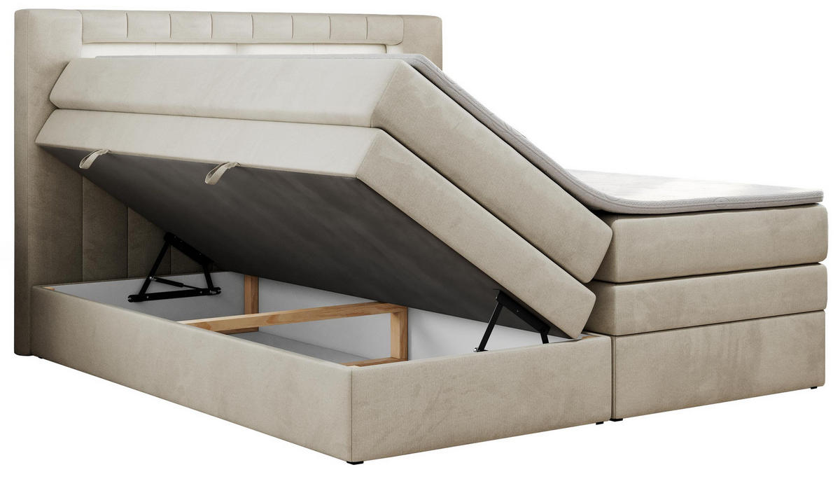 BOXSPRINGBETT GOLD-5 KING LED 200/200 Beige Velvet - H3 - Beige, Holz/Textil (200/200cm) - MKS