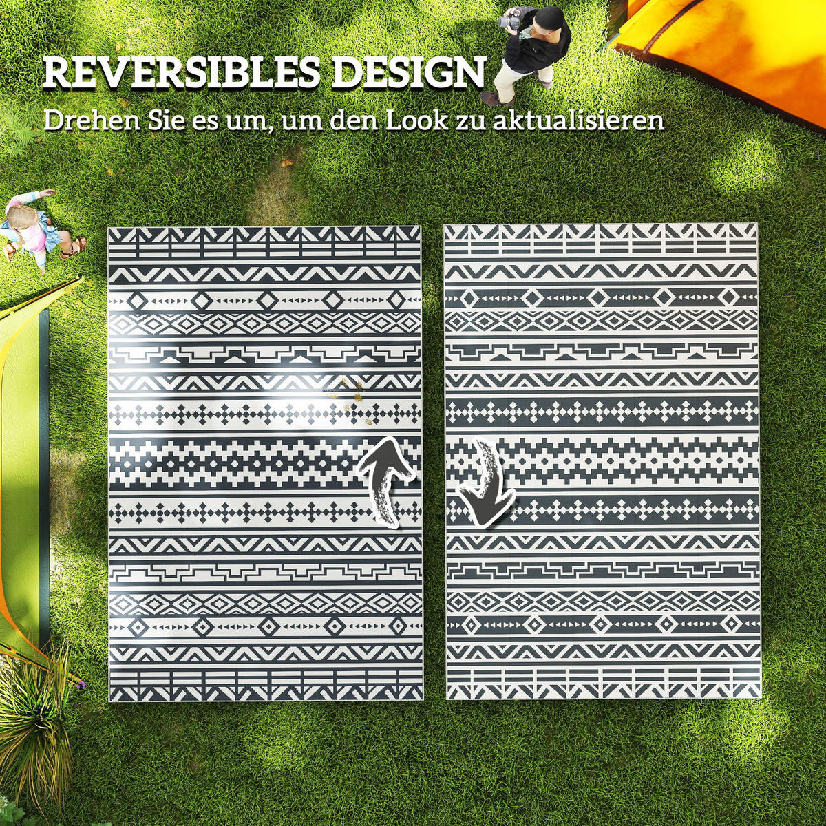 OUTDOORTEPPICH, Wetterfest - Dunkelgrau, Kunststoff (274/182cm) - Outsunny