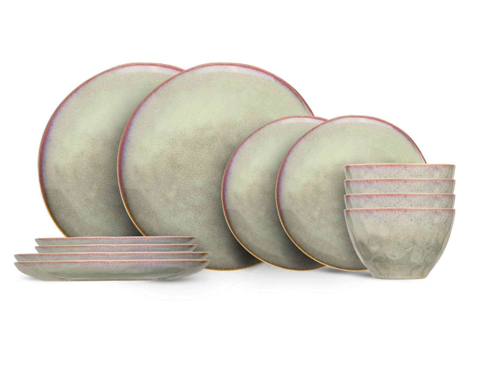 GESCHIRRSET12-TEILIG GESCHIRRSETTrentino 12-teilig / 4 Personen - 4 Speiseteller, 4 FRÜHSTÜCKTELLER und 4 Suppenschalen - Grün, Keramik (2/2/1cm) - Cosy & Trendy