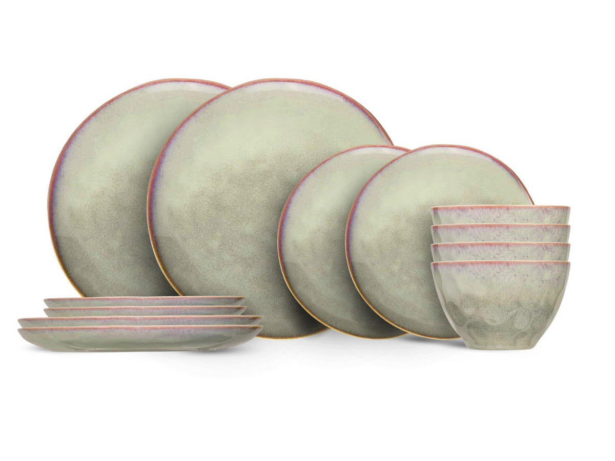 GESCHIRRSET12-TEILIG GESCHIRRSETTrentino 12-teilig / 4 Personen - 4 Speiseteller, 4 FRÜHSTÜCKTELLER und 4 Suppenschalen - Grün, Keramik (2/2/1cm) - Cosy & Trendy
