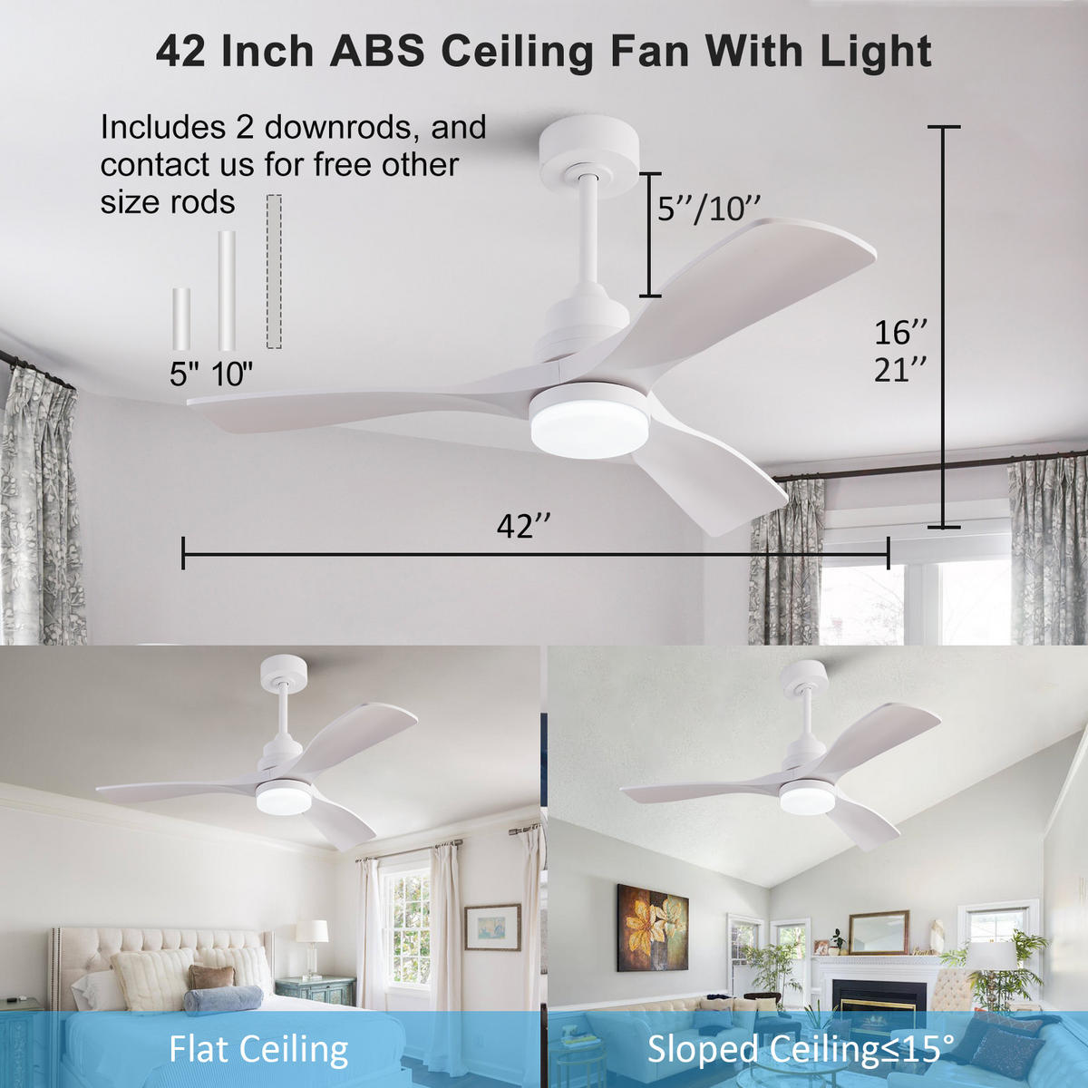 DECKENVENTILATOR DE-16216 42 Zoll Bauernhaus-Stil mit Fernbedienung Weiß - Weiß, Kunststoff (107/107/40cm) - ComfortXL