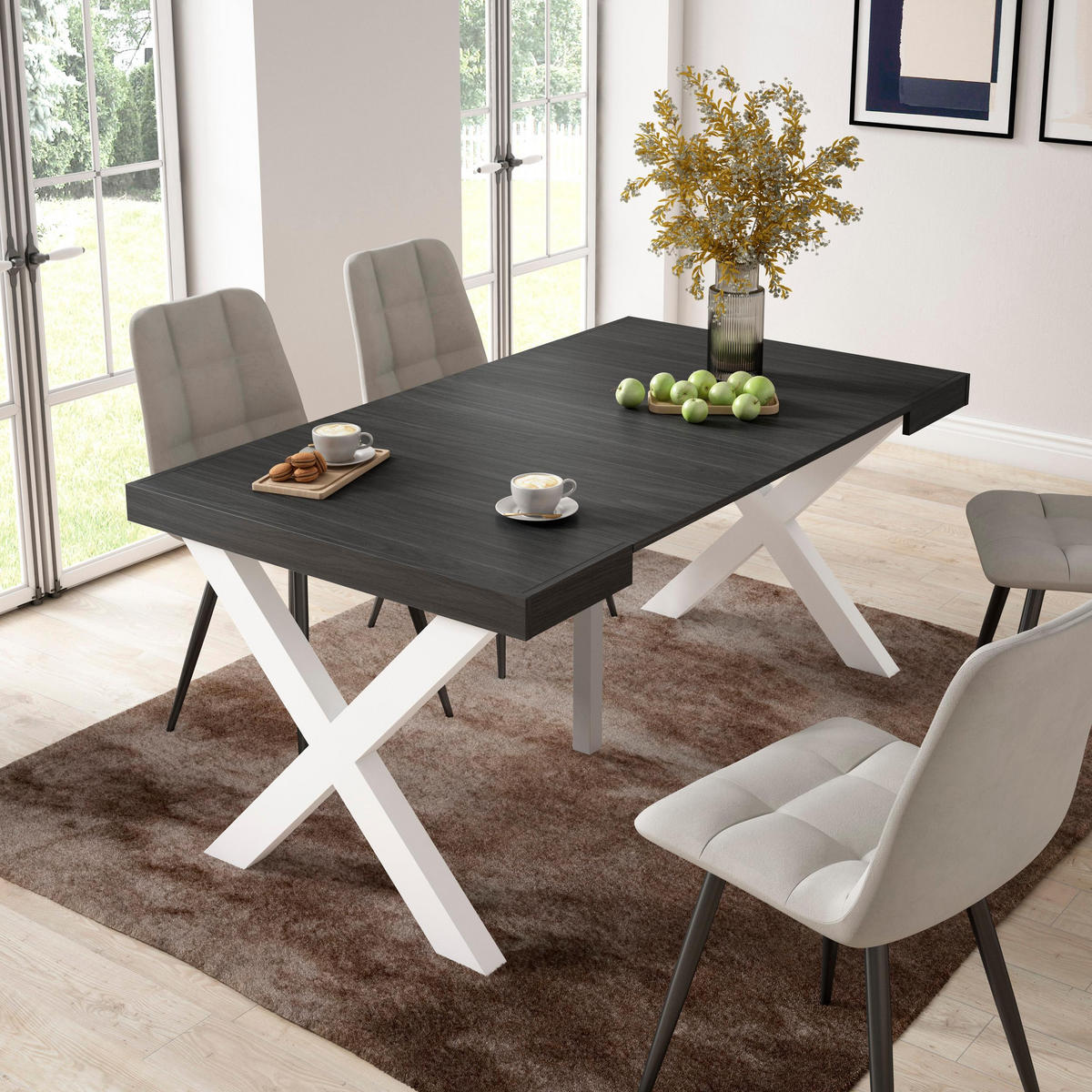 KONSOLENTISCH ausziehbar 58 bis 160cm, für 8 Gäste, schwarz, 90/58/73cm - Schwarz, Holzwerkstoff (90/160/73cm) - Skraut Home