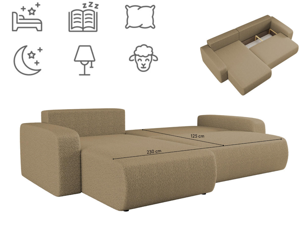 SCHLAFSOFA MILANO XL Und Bettkasten Stoff Quelle Hellbraun Links - Hellbraun, Holz (145/82/274cm) - Kaiser Möbel