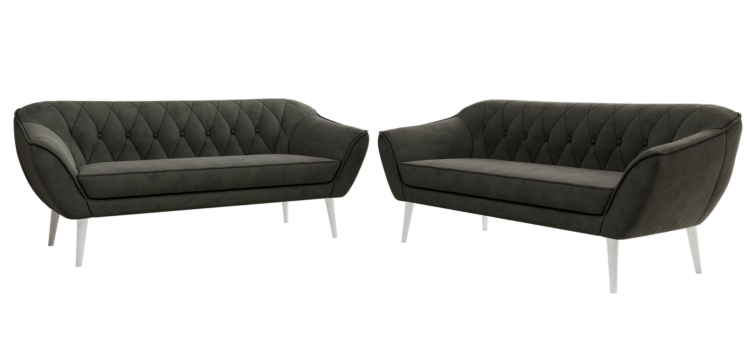SEDACÍ SOUPRAVA 3+3 PIRS - Tmavě šedá Samet - Bílé nohy - bílá/tmavě šedá, kompozitní dřevo/textil (180/75/74cm) - MKS