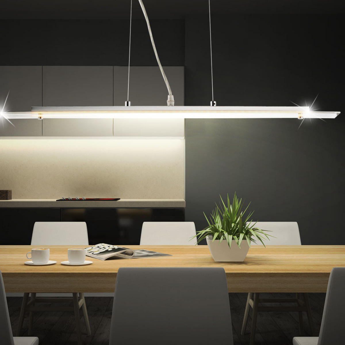 LED HÄNGELEUCHTE KISIMEN Silber satiniertes Glas - Silberfarben, Glas (70/7/120cm) - Globo Lighting