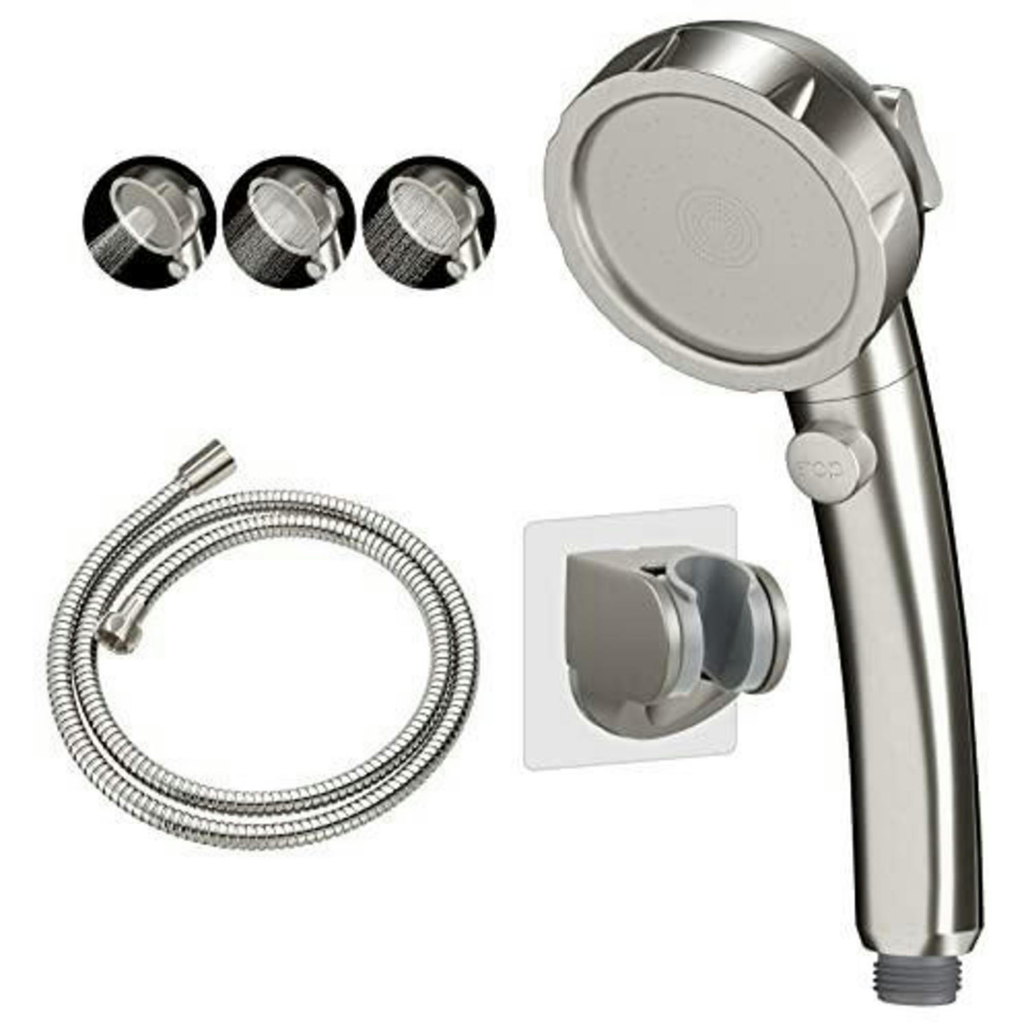 HANDBRAUSE-SET mit 3 Sprühmodi und ON/OFF-Schalter | Gebürstetes Nickel - Silberfarben, Metall (8/12.7/24cm)