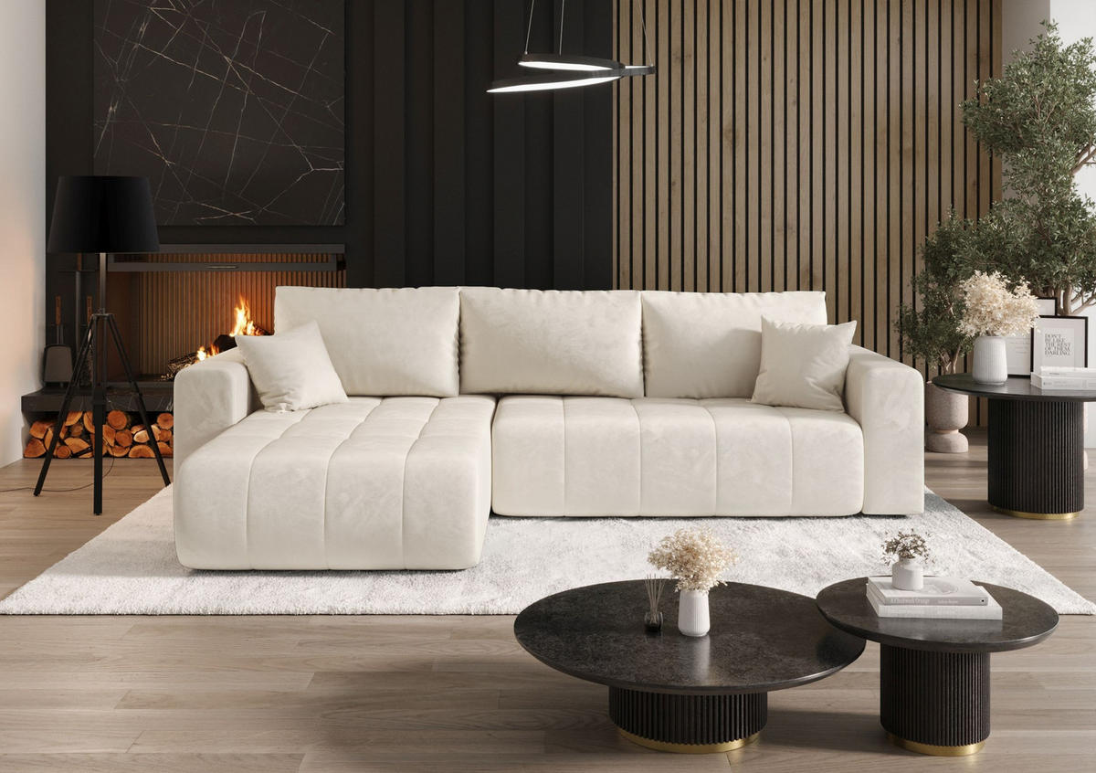ECKSOFA mit Schlaffunktion MILO L Monolith 02 Links - Beige, Textil (280/175cm) - Bedante