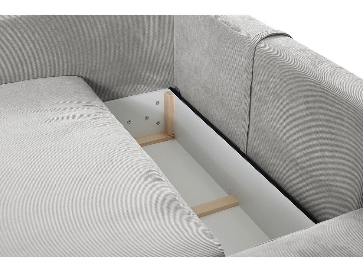 ECKSOFA mit Schlaffunktion - Ecke Rechts - Feincord - Hellgrau - TEODORA - Hellgrau, Textil (230/166cm) - Vente-Unique