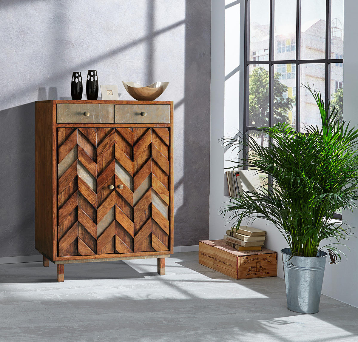 SCHUHKOMMODE - Akazie massiv / Metall - Braun/Akaziefarben, Holz (88/120/40cm) - home24