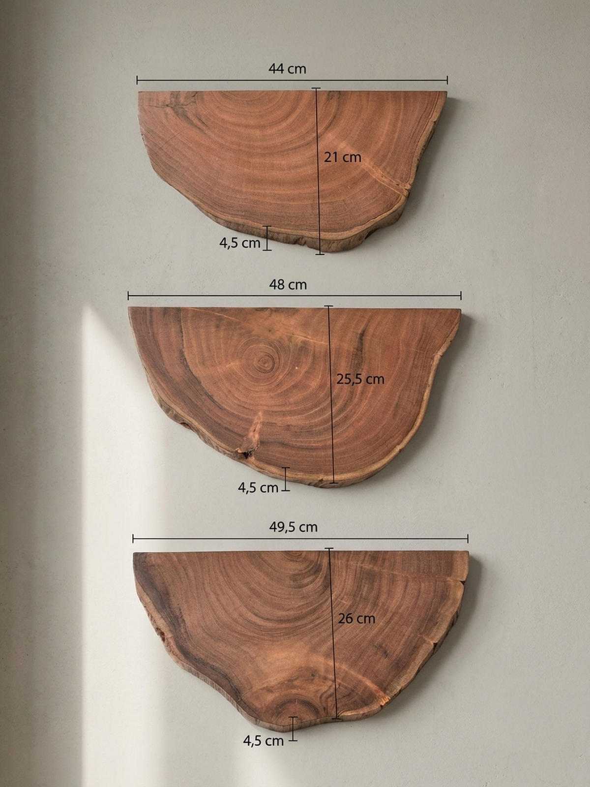 WANDREGAL Akazie Massivholz Modern Stil 3er Set Baumscheibe mit Baumkante - Akaziefarben, Holz (47/4/25cm) - KADIMA DESIGN