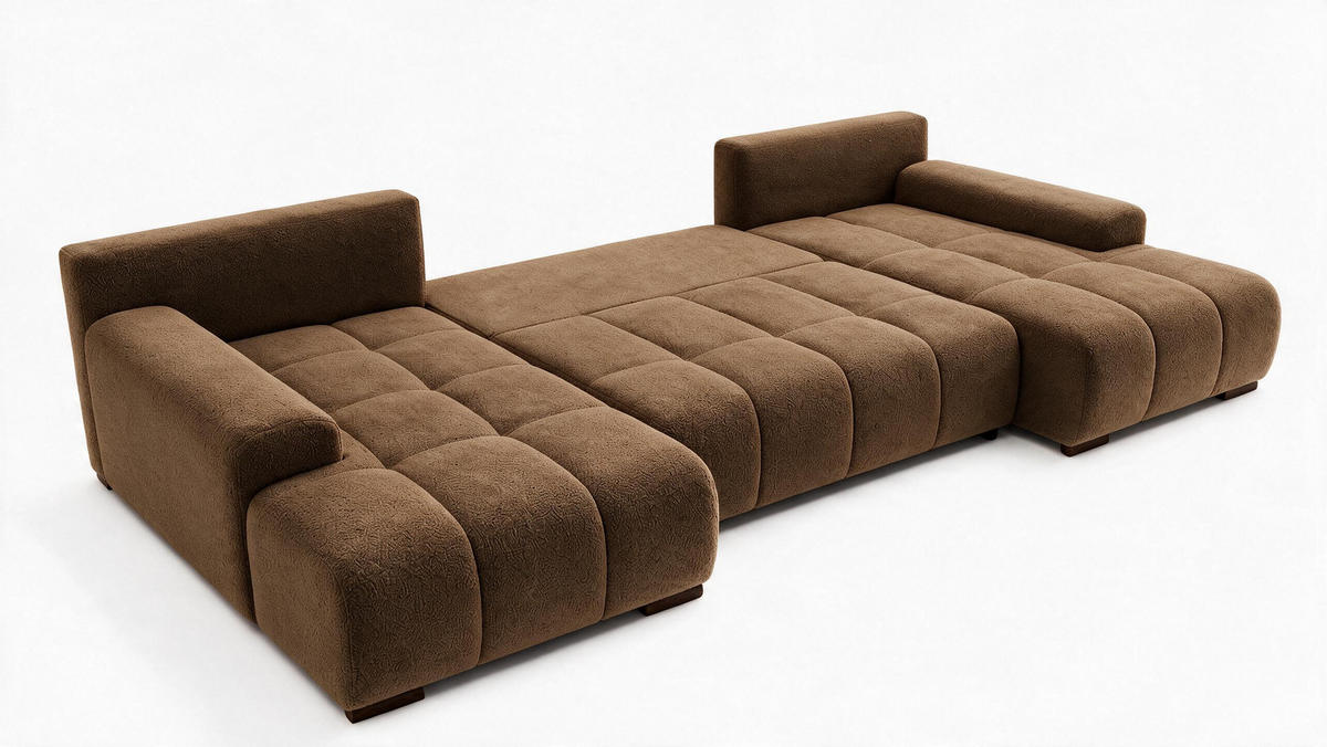 WOHNLANDSCHAFT OVIA U mit Bettkasten und Schlaffunktion, Bouclé-Stoff in U-Form - Braun, Textil (350/80/185cm)