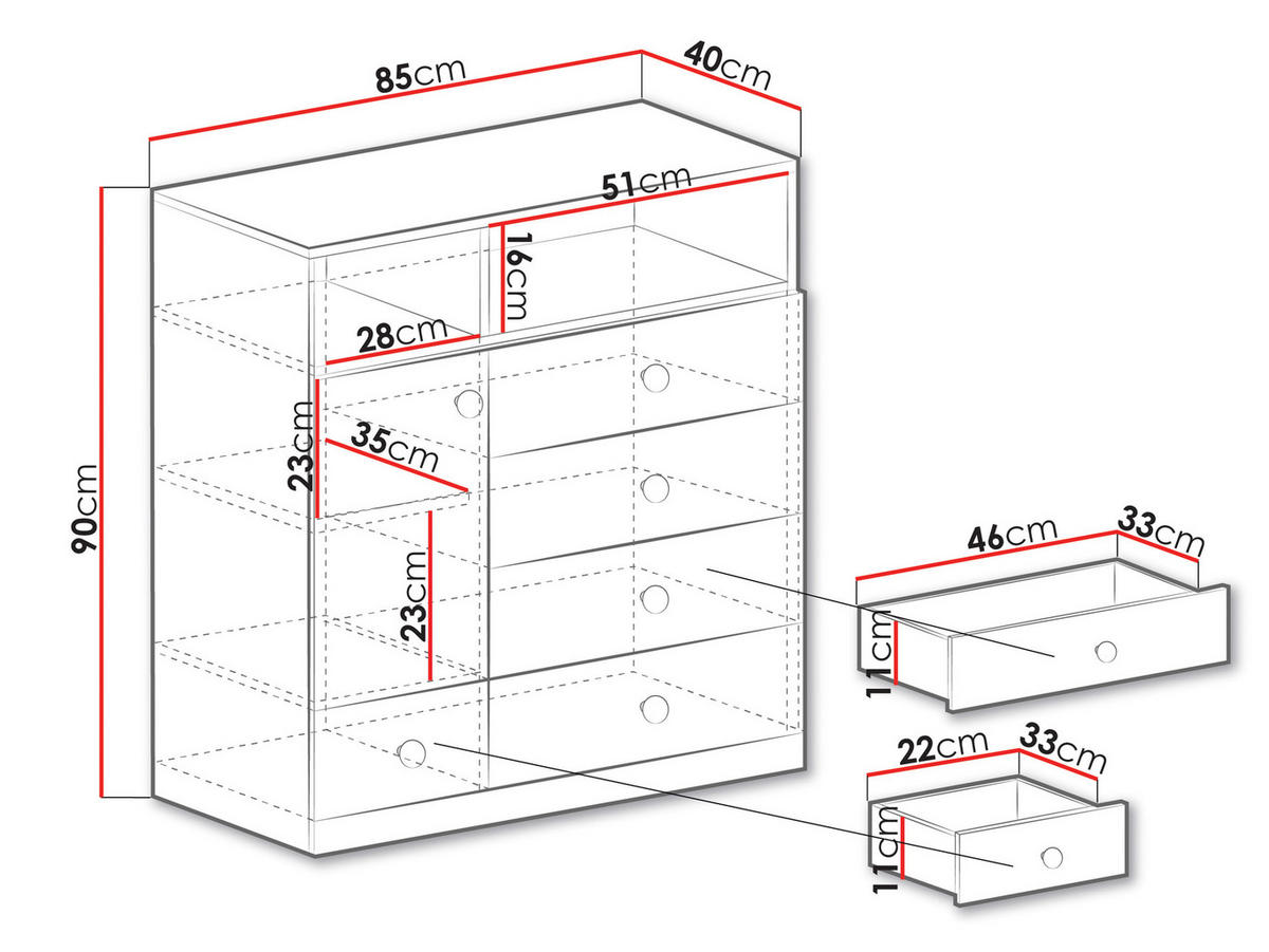 KOMMODE Pixel PX9 - Eichefarben/Weiß, Holzwerkstoff (85/90/40cm)