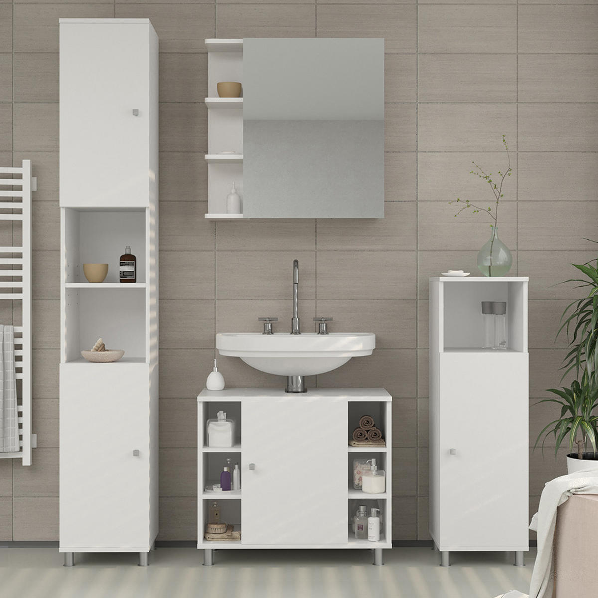 BADSPIEGELSCHRANK Fynn Weiß 62 x 64 cm - Weiß, Holzwerkstoff (62/64/20.8cm) - Vicco