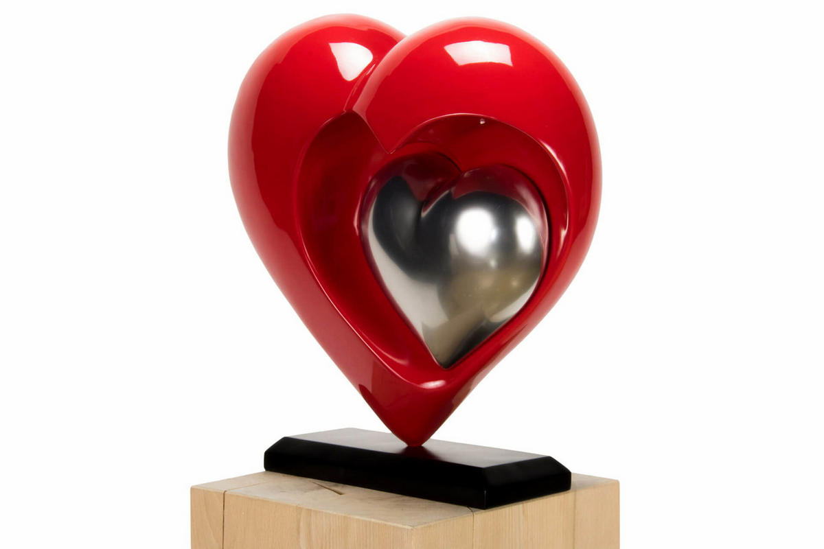 SKULPTUR Rot 47/44 cm - Rot/Silberfarben, Stein (5.8/44/20cm) - KUNSTLOFT