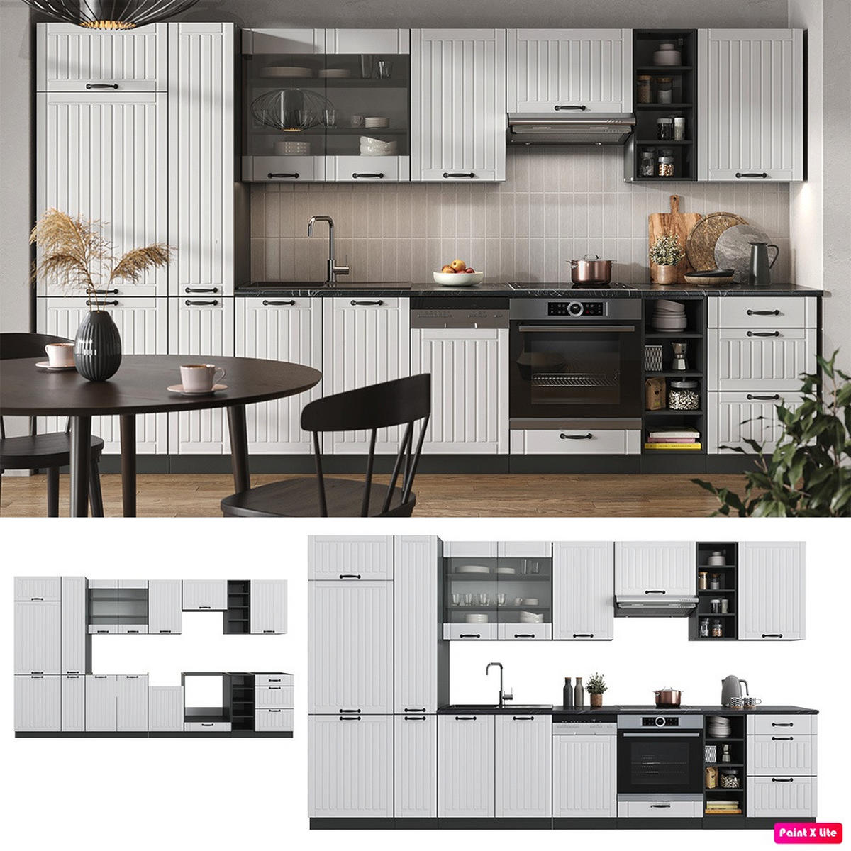 KUHINJA Fame-Line Bela podeželska hiša/antracit 355 cm , DP Antracit - bela/antracit, leseni material (355/206.8/60cm) - Vicco