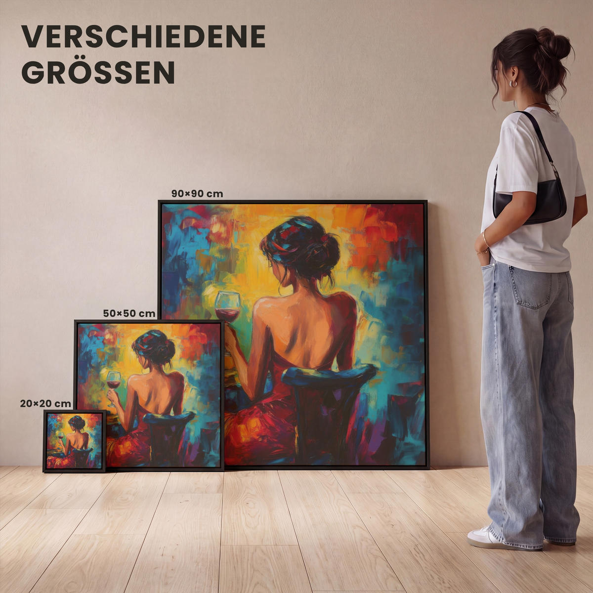 LEINWAND Bilder mit Rahmen - Wein - Frau - Stimmungsvoll - Farbenfroh - 20x20 - Bordeaux, Textil (20/20cm) - MuchoWow