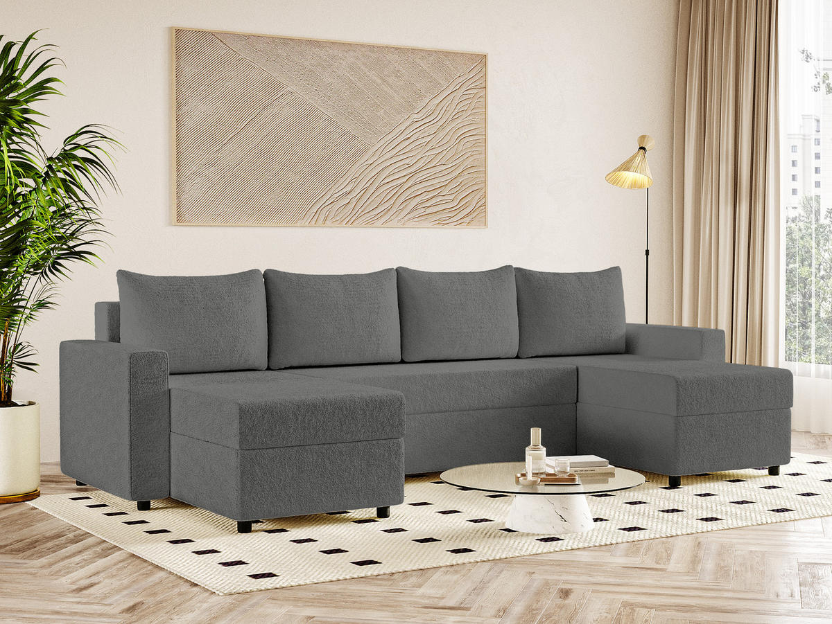 WOHNLANDSCHAFT Goka Lux U mit Schlaffunktion, Graphit - Graphitfarben, Textil (298/72/146cm) - Fedve