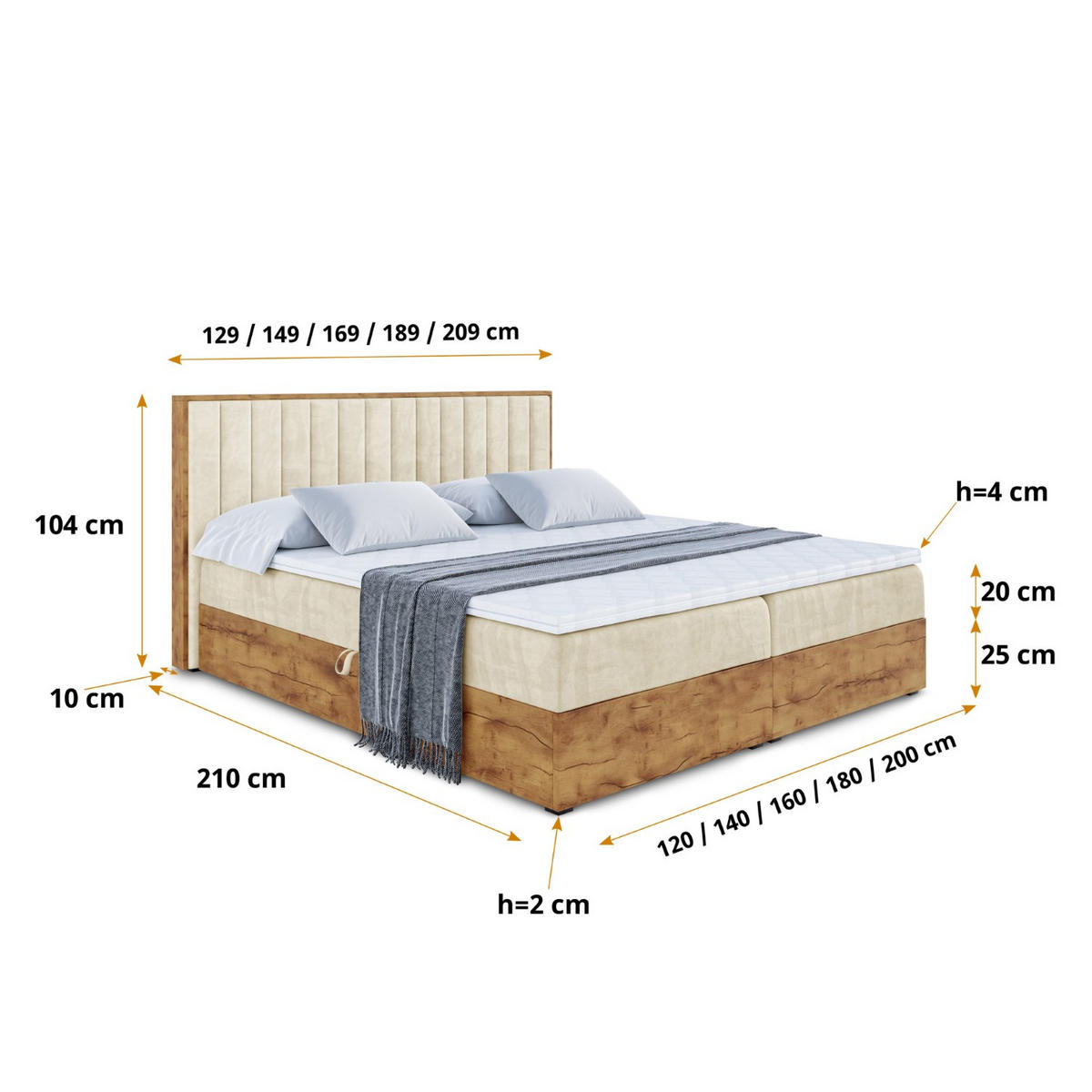 BOXBETT mit Matratze H3 und Lattenrost - LOLLI4 - 160x200 - Beige - Braun, Holzwerkstoff/Kunststoff (160/200cm) - ALTDECOR