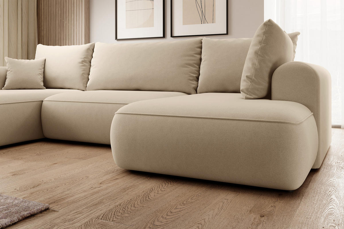 WOHNLANDSCHAFT Ovo Beige Velours - Beige/Schwarz, Textil (375/95/185cm) - Selsey