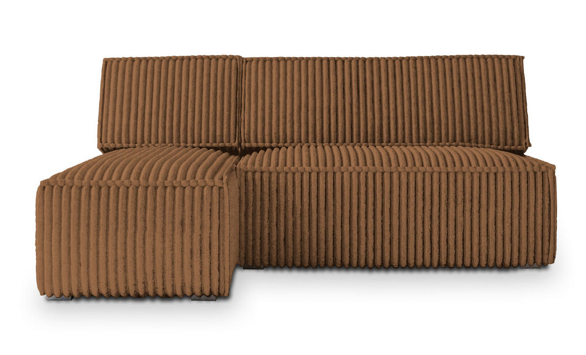 ECKSOFA BRISO T Kupferfarben Kordstoff mit Schlaffunktion - Kupferfarben, Holz (200/140cm) - MASSENO