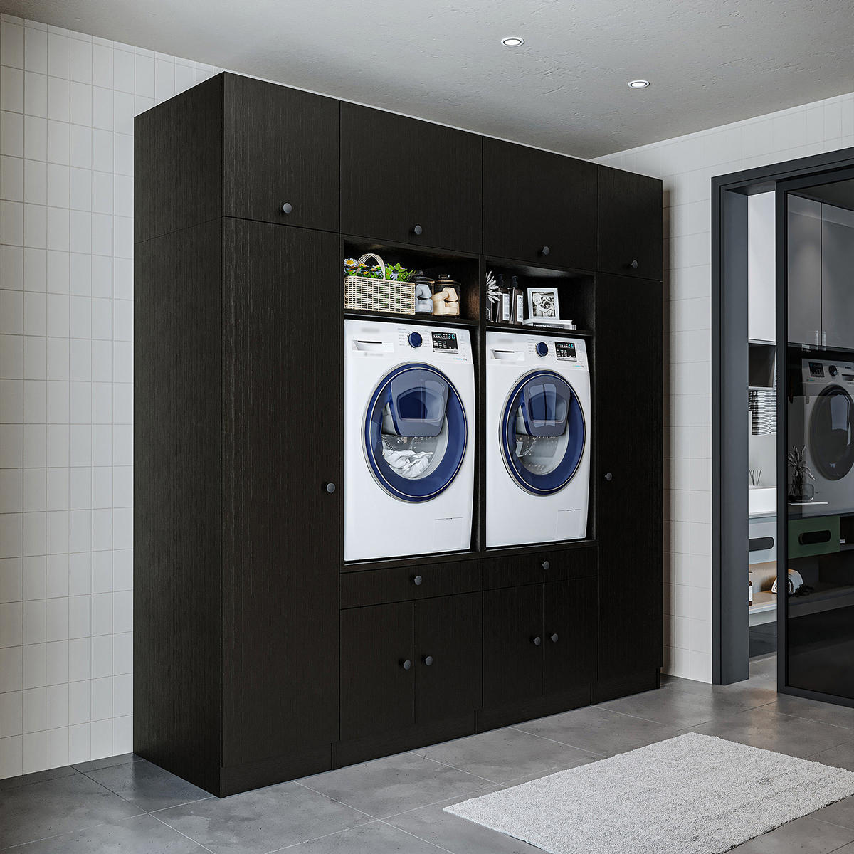 WASCHMASCHINENSCHRANK Serie 1 224cm Breit, 230cm Hoch - Schwarz, Holzwerkstoff (224/230/67cm)