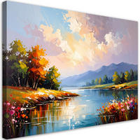 LEINWANDBILD Fluss Bäume Landschaft 90x60cm - Multicolor, Textil (90/60cm) - Feeby