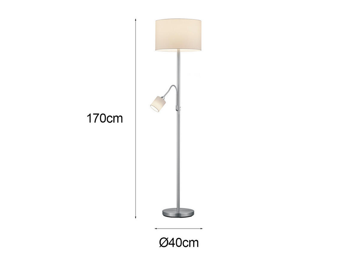 LED-STEHLAMPE Weiß Höhe 170cm, mit Leselampe - Weiß, Textil (40/40/170cm) - meineWunschleuchte