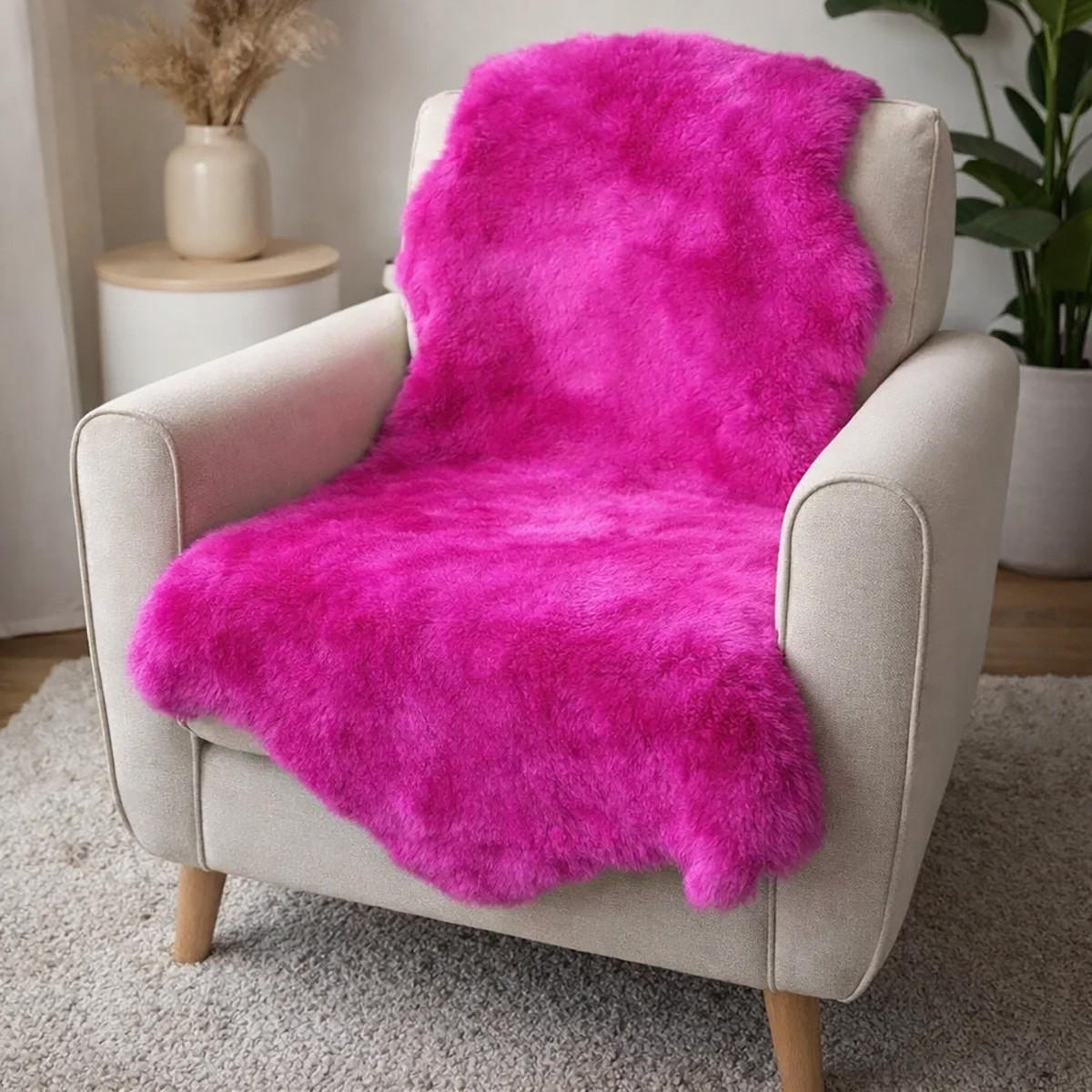 FELL Deutsches Merino Lammfell Schaffell Fuchsia Pink ca. 125 cm - Pink, Fell (70/125cm) - Provellus