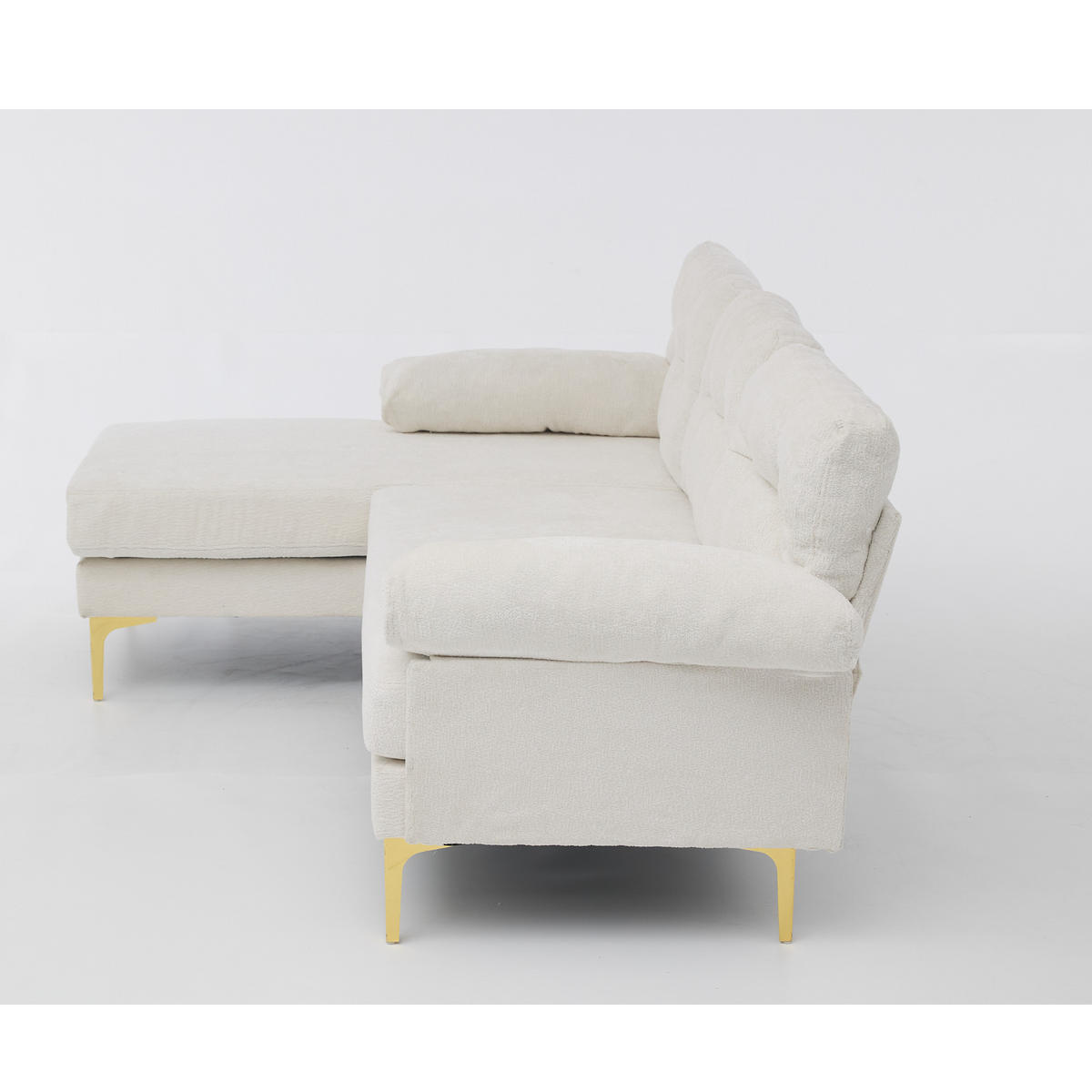 ECKSOFA 187.5/130/79 cm Beige mit 3 Sitzkissen und Stuhlbeine aus Metall - Beige, Textil (130/79/187.5cm) - Oxeza